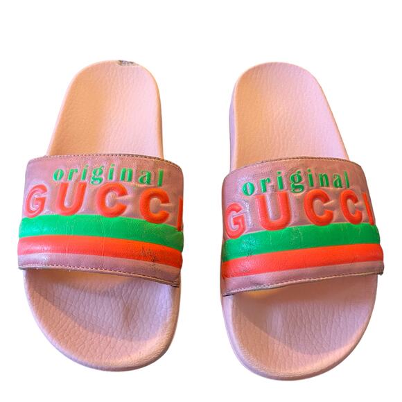Gucci Limited Edition Authentic Neon Pink Pool Beach Slides Size 6 - Picture 2 of 12